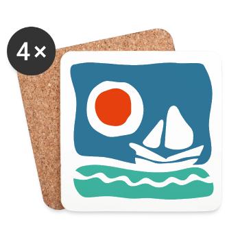 Segelboot auf azurblauem Meer – Meeresillustration - Untersetzer (4er-Set) - Weiß - Vorne