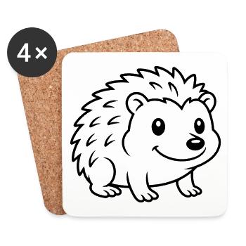 Cute hedgehog side view animal motif - Coasters (set of 4) - white - Front
