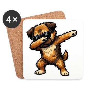 Dabbing Border Terrier in Comic Style - Coasters (set of 4) - white - Front