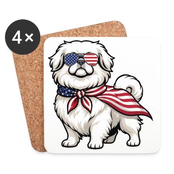 Pékinois patriotique - Chien Peke, Maman, Papa, Chien de compagnie - Dessous de verre (lot de 4) - blanc - Devant
