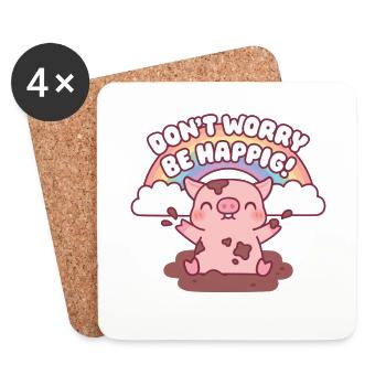 Süßes Schwein spielt im Schlamm Keine Sorge, sei glücklich - Untersetzer (4er-Set) - Weiß - Vorne