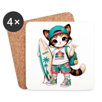 Kitten Surfer Summer Tropical - Untersetzer (4er-Set) - Weiß - Vorne