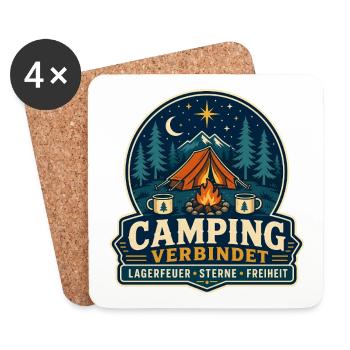 Camping verbindet – Lagerfeuer Sterne Freiheit - Untersetzer (4er-Set) - Weiß - Vorne