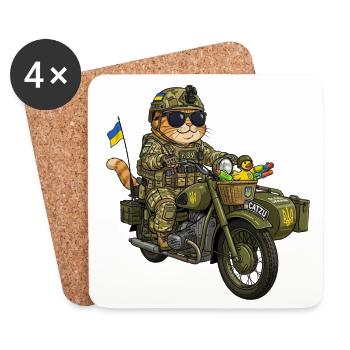 Ukraine Combat Kitten on Motorcycle (KZU) - Coasters (set of 4) - white - Front