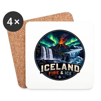 Iceland Fire and icee Vintage Travel Badge Logo - Coasters (set of 4) - white - Front