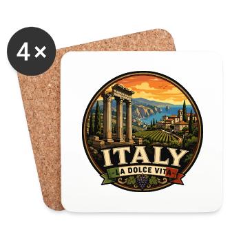 Italy Dolce Vita Vintage Travel Badge - Coasters (set of 4) - white - Front