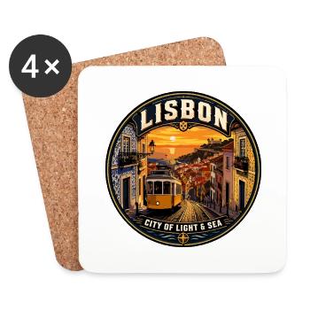 Lissabon Portugal Vintage-Reiseabzeichen - Untersetzer (4er-Set) - Weiß - Vorne