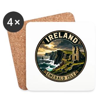 Ireland Emerald Isle Vintage Travel Badge - Coasters (set of 4) - white - Front