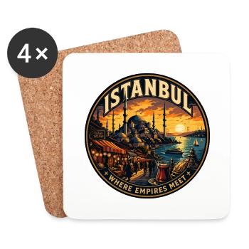 Istanbul Turkey Vintage Travel Badge - Coasters (set of 4) - white - Front