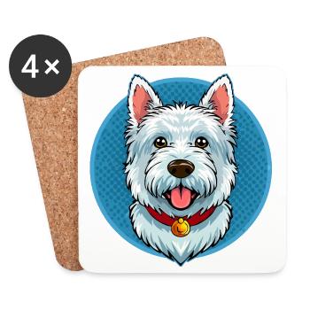 West Highland Terrier (Portrait comique) - Dessous de verre (lot de 4) - blanc - Devant