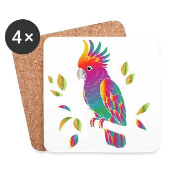 Design de dessin animé Cockatoo arc-en-ciel - Dessous de verre (lot de 4) - blanc - Devant