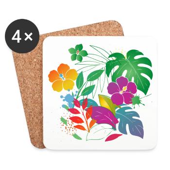 Tropische Blumen und Blätter Design - Untersetzer (4er-Set) - Weiß - Vorne
