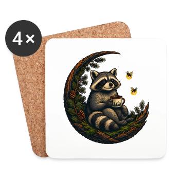 Moon Forest Raccoon with Teacup - Coasters (set of 4) - white - Front