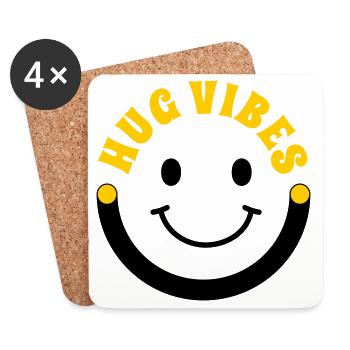 Minimalist Hug Vibes – Typography with Smile Curve - Coasters (set of 4) - white - Front