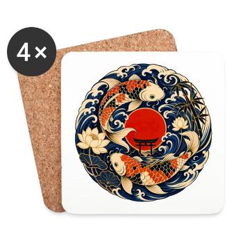 Koi im Mondkreis mit Torii - Untersetzer (4er-Set) - Weiß - Vorne