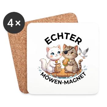 Katzen Echter Möwenmagnet - Untersetzer (4er-Set) - Weiß - Vorne