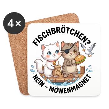 Katzen Fischbrötchen Möwenmagnet - Untersetzer (4er-Set) - Weiß - Vorne