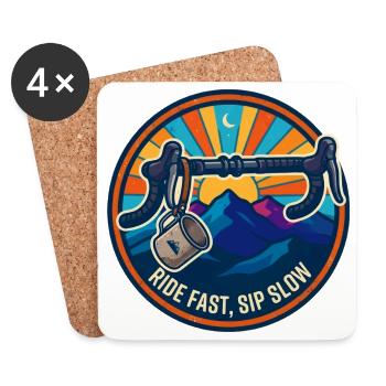 Ride Fast Sip Slow Retro Bike Badge - Coasters (set of 4) - white - Front