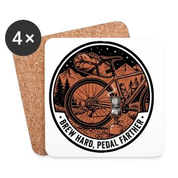 Brew Hard Pedal Farther Linocut Bikepacking - Coasters (set of 4) - white - Front