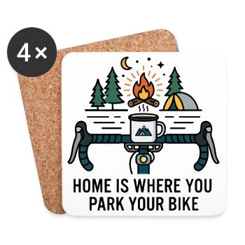 Zuhause ist der Ort, an dem du dein Fahrrad parkst. Campingbecher. - Untersetzer (4er-Set) - Weiß - Vorne