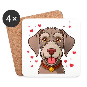 Deutsch-Drahthaar-Hund (Comic-Porträt) - Untersetzer (4er-Set) - Weiß - Vorne