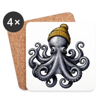  Oktopus Mit Wollmütze Maritimes Kraken Motiv Für - Untersetzer (4er-Set) - Weiß - Vorne