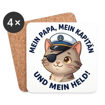 Mein Papa Kapitän und Held - Untersetzer (4er-Set) - Weiß - Vorne
