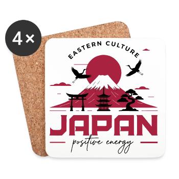 Japan Culture: Fuji & Positive Energy - Coasters (set of 4) - white - Front