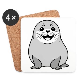 Cute Seal Comic Design - Coasters (set of 4) - white - Front