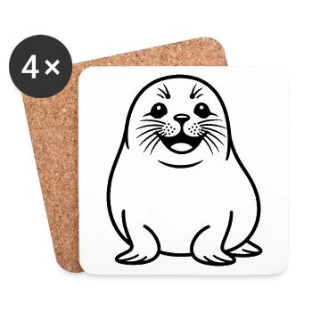 Cute Seal Line Drawing - Coasters (set of 4) - white - Front