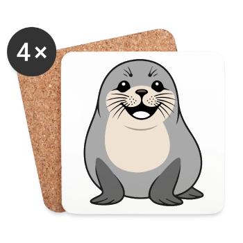 Fluffy seal nature design - Coasters (set of 4) - white - Front
