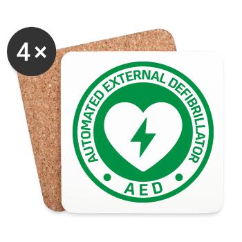 Autocollant automatisé de défibrillateur externe AED - Dessous de verre (lot de 4) - blanc - Devant