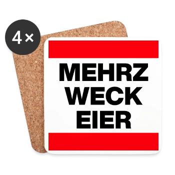 Mehrzweckeier MRZ LCK EIER, Humor, MÄRZ LECK EIER  - Untersetzer (4er-Set) - Weiß - Vorne