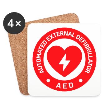 Automated External Defibrillator AED Sign Sticker - Coasters (set of 4) - white - Front