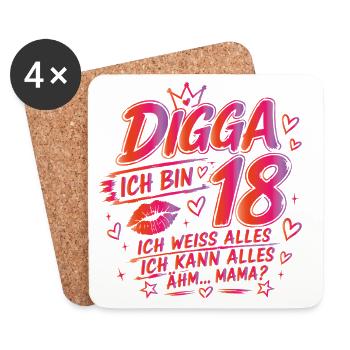 18. Geburtstag Mädchen 18 Jahre 2008 lustig Digga - Untersetzer (4er-Set) - Weiß - Vorne