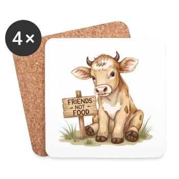 Amis Pas Nourriture Veau Droits des animaux véganes - Dessous de verre (lot de 4) - blanc - Devant
