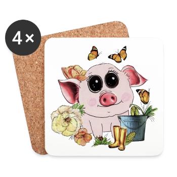 Cute piggy with googly eyes - Coasters (set of 4) - white - Front