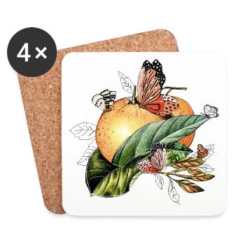 Butterflies on an orange - Coasters (set of 4) - white - Front