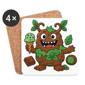 Cute Chocolate Mint Monster - Coasters (set of 4) - white - Front