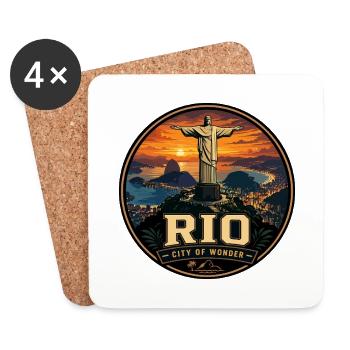 Rio de Janeiro Vintage Travel Badge - Coasters (set of 4) - white - Front