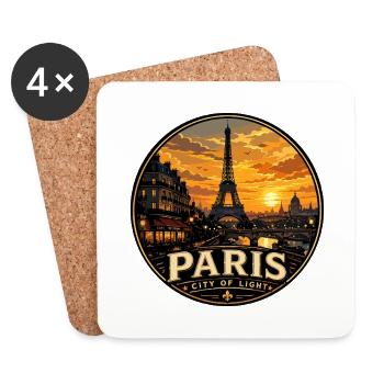 Paris City of Light Vintage Travel Badge - Coasters (set of 4) - white - Front