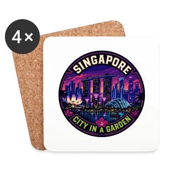Singapore City in a Garden Vintage Badge - Coasters (set of 4) - white - Front