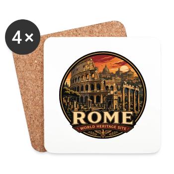 Rome Colosseum Ruins Vintage Travel Badge - Coasters (set of 4) - white - Front
