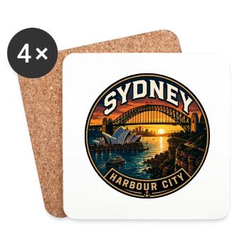 Badge de voyage vintage de la ville du port de Sydney - Dessous de verre (lot de 4) - blanc - Devant