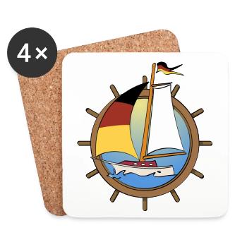 Sailboat with German flag in steering wheel - Coasters (set of 4) - white - Front