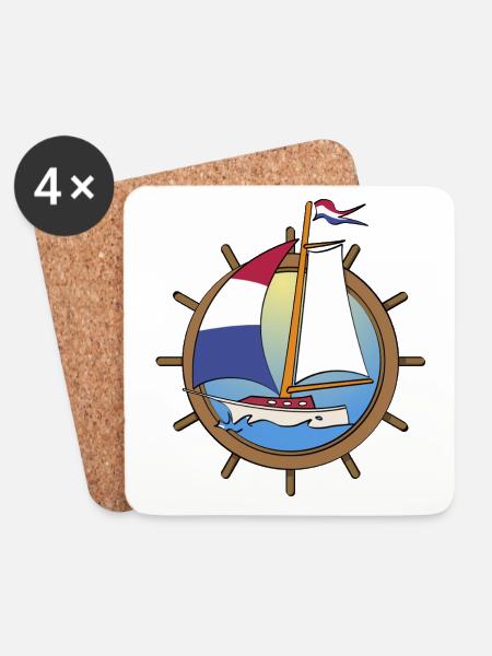 Niederländisches Segelboot mit Lenkrad - Untersetzer (4er-Set) - Weiß