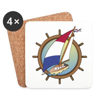 Niederländisches Segelboot mit Lenkrad - Untersetzer (4er-Set) - Weiß - Vorne