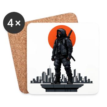 Ninja in the shadows in front of a red skyline - Coasters (set of 4) - white - Front