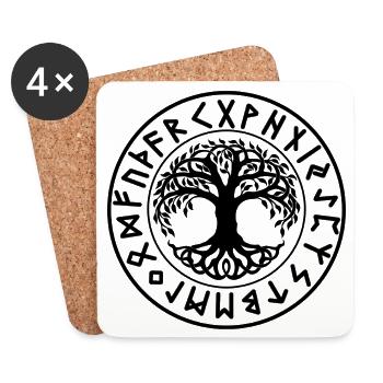 Yggdrasil Tree Norse Runes Seal - Coasters (set of 4) - white - Front
