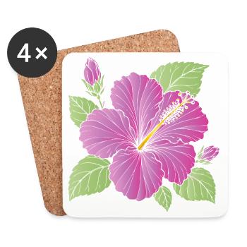 Purple Hibiscus Flower with Buds Illustration - Coasters (set of 4) - white - Front
